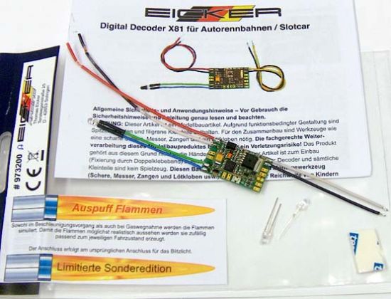 973200 Eicker, Mini Digitaldecoder X81 (V1.2), mit Auspuff-Flammen für Carrera Digital 124/132