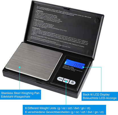 Ascher Digitale Taschenwaage, 200 x 0,01g, Taschenwaage Feinwaage Digitalwaage