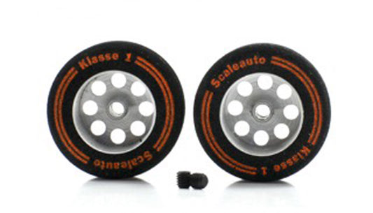 Scaleauto SC2422P Kompletträder Ø25,5x16mm ProComp-3 Moosgummi m.Ø16mm Alufelgen f.Ø3mm u.Slotcars Klasse 1