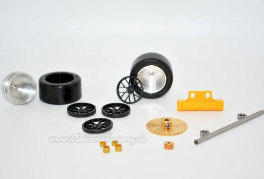 Frankenslot 88646M Umbaukit Carrera GT/DTM 1:24 Modelle komplett Kit Hinterachse m. Messing Spurzahnrad und Ortmann Reifen